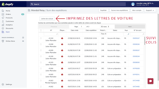 Mondial Relay - applications Shopify les plus utilisées en France